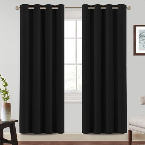 BellaHills 100% Verdunkelung Blickdicht Gardinen 2er H240x B140cm mit Ösen Thermovorhang Tür Innen Blickdichte Vorhänge Wohnzimmer Modern, Schwarz