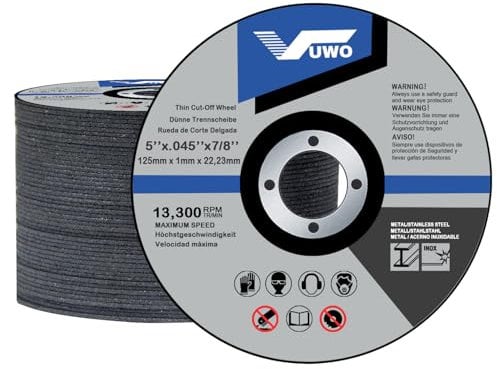 vuwo Dischi da Taglio - 50 Pezzi Professionali Metallo Disco Flessibili Dritto 125mm x 1mm x 22,23mm Adatta per Smerigliatrice Angolar Speciale per Ferro Inox Metallo Acciaio