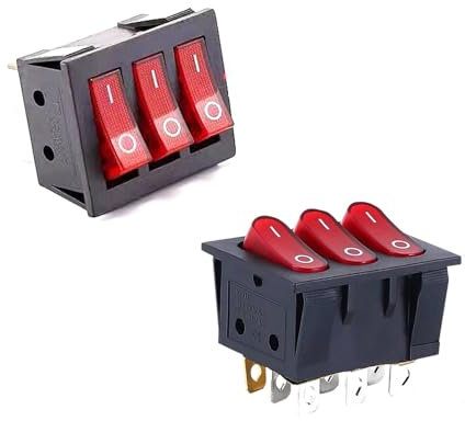 1 unidad LOT5 Interruptor basculante iluminado con luz roja DPDT redondo/cuadrado de 2 posiciones y 9 pines KCD2-302(Round Type)