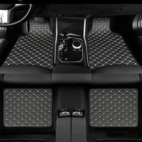 AIMXGBPS 4 Stück Auto Fußmatten für Mini(2.Gen) R56 3-Door Hatchback 2007-2013, Anti-Rutsch Leder Matten Vorne Hinten Antischmutz Schutz Teppich Innenzubehör,A BlackBeige