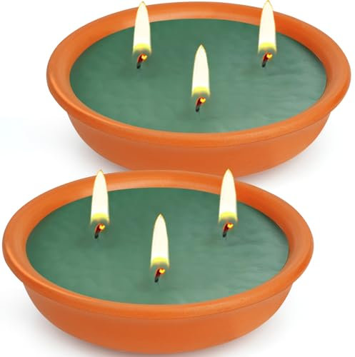 2x Citronella Kerze Outdoor, Outdoor Kerze in Terrakotta-Schale, Zitronella Kerzen Draußen mit Citronella öl & Natürliches Sojawachs - Perfekt für Garten,Balkon, Terrasse & Camping, 14,5 cm Ø