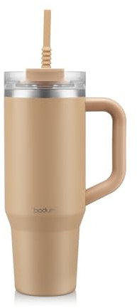 Bodum TRAVEL MUG Mug de voyage isotherme en inox avec paille et poignée, 1.2 l, Iced Vanilla Latte