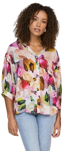 Izabel London Brushstroke Print 3/4 Sleeve Shirt Made from 100% Viscose for Women UK with v-Neck & Relaxed fit. Pink