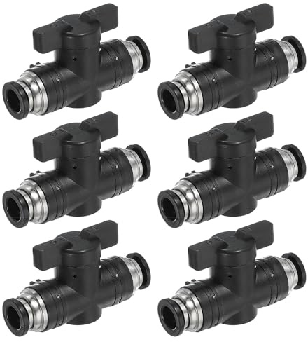 PATIKIL 8mm (3/10) Push to Connect Fittings Kugelhahn, 6 Stück 0-60 Grad BUC Luftstromregelventil Schnellverbinder Luftschlaucharmatur für pneumatisches System Pipeline, Schwarz