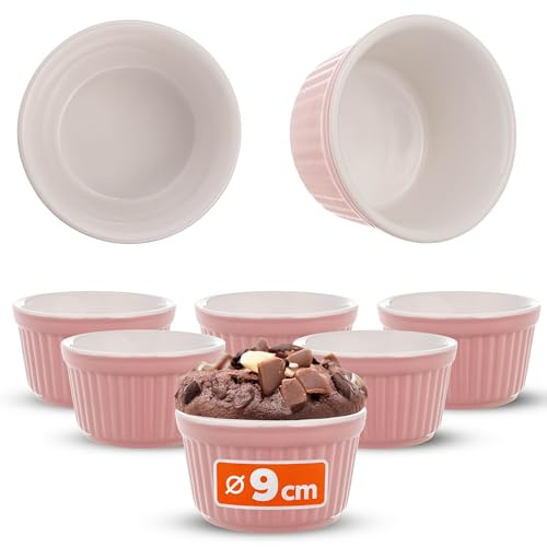 KADAX Lot de 6 ramequins à soufflé, Ø 9 cm, pour crème brûlée, petits moules en céramique pour crème brûlée, soufflé et ragoût (rose)