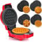 LEHMANN Mini Gaufrier avec Plaques Interchangeables, 4 formes – Citrouille, Pain d’épices, Cœur et Classique, Revêtement antiadhésif, Idéal pour les anniversaires d’enfants, Rouge