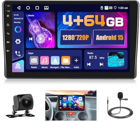 Hikity 4+64G 9 Android Autoradio für FIAT Panda 2003-2012 Wireless CarPlay | Touchscreen GPS Navi Bluetooth WiFi FM/RDS Rückfahrkamera Lenkradsteuerung 4+64G