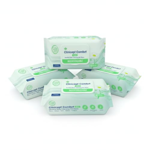 Clinicept Comfort Biodegradable Sensitive Premium Full Body Adult Cleansing Wet Wipes Large Refreshing Rinse Free Fragrance-Free Bed Bath Intimate Care Soft Sheets. Used by NHS - 320 Wipes