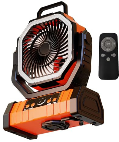 Fazvncv Ventilador de camping recargable por USB con luz ajustable de 10 W de batería larga para camping y viajes