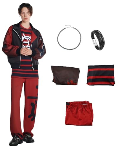 Jaugola Adult Victor Zombies Costume Punk Jacket T-Shirt Pants Necklace Wristlet Halloween Party Dawn Vampire Outfit Red