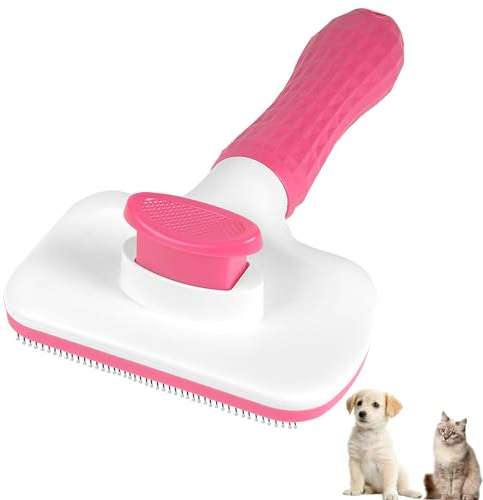 NursCare Self Cleaning Slicker Brush, Dog Cat Pet Grooming Shedding, Deshedding Brush and Dematting Tool, Easy to Remove Loose Undercoat, Knots, Mats, Tangles,and Flying Hair (Light Pink)