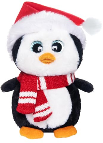 My OLi 7inch/17.7cm Pinguin Weihnachts-Plüschtier - Weiches Pinguin Kuscheltier mit Nikolausmütze & Schal - Festliches Geschenk & Deko für Kinder