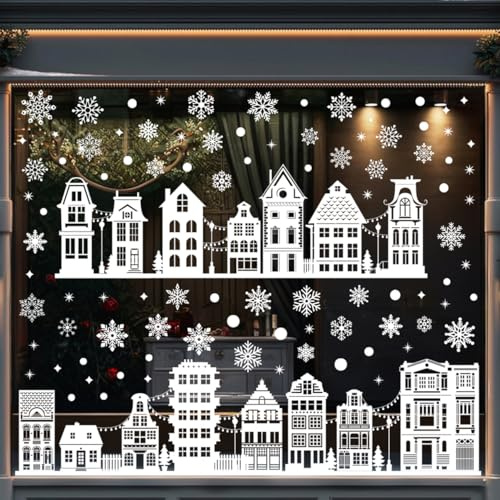 Shalwinn 9 pegatinas de Navidad para ventanas, decoración de invierno, PVC, estilo tradicional, blanco