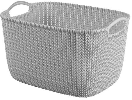 CURVER Rechteckiger Korb Knit L Kunststoff Korb 19l Strickstruktur mit Griffen grau