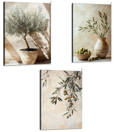 Xiyocadt 3er Olivenbaum Wandbilder Set Wall Painting Bilder Aesthetic Wandbilder Mediterrane Pflanzen Bilder FüR Wohnzimmer & Schlafzimmer, Ohne Rahmen (40x60cm,Wandmalereien)