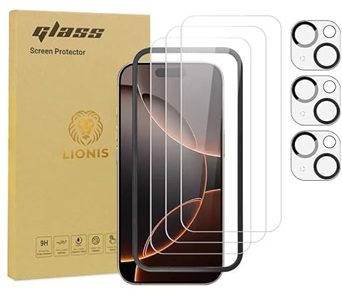 LIONIS 3 Pack Screen Protector for iPhone 15 (6.1 Inch) with Easy Install Tool – 9H Tempered Glass, Camera Lens Protectors, Bubble-Free HD Clear, Case-Friendly, Shatterproof Protection