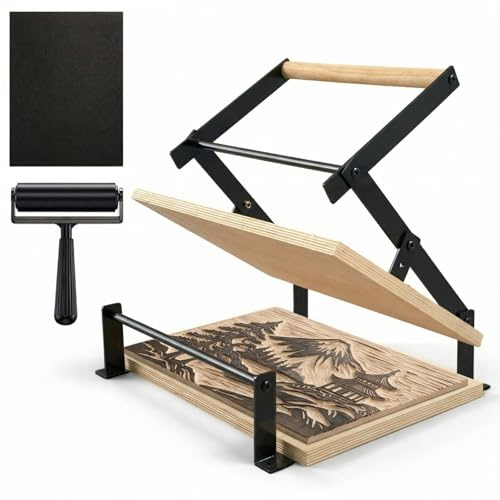 Lanties Printing Linol-Handhebelpresse mit Rollen und Filzpads für Linoleumschnitte, Schneiddruck, Linoleumblöcke, Druckherstellung, Werkzeug-Set, Druckmacher, Holzblock, Schwarz (A3)