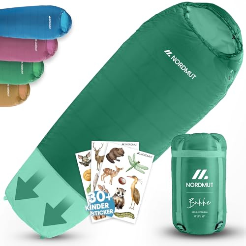 NORDMUT® Schlafsack Kinder mitwachsend für zuverlässigen Kälteschutz – Kinderschlafsack aus schadstofffreien Materialien – 3-Jahreszeiten Kinderschlafsack (200 GSM) für Outdoor Abenteuer