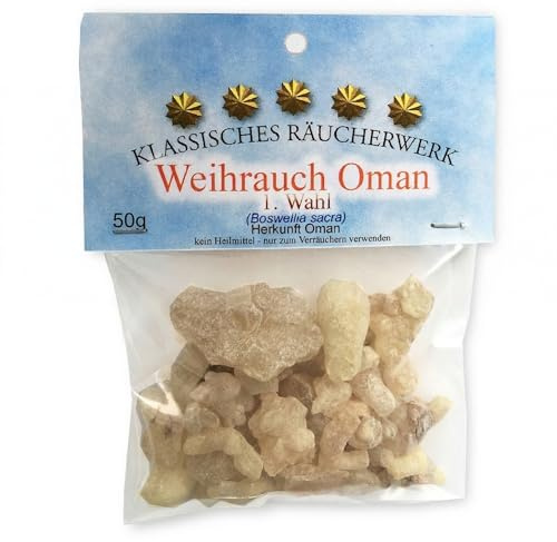 50g Premium Oman Superior Hojari Weihrauch zum Räuchern 1. Wahl - Original Boswellia Sacra - naturbelassener Frankincence Räucherharz Weiss/gelb/grün