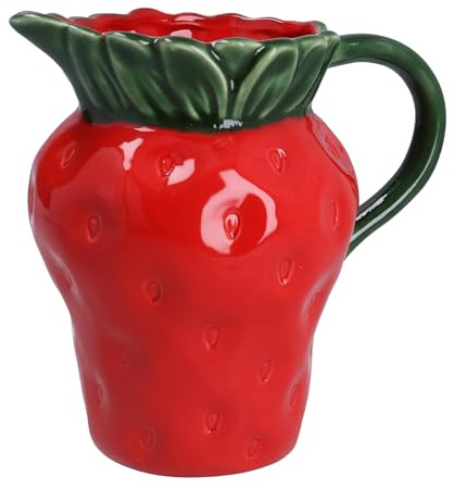 Gisela Graham Strawberry Shaped Stoneware Serving Jug, Red, Medium, 840ml Capacity