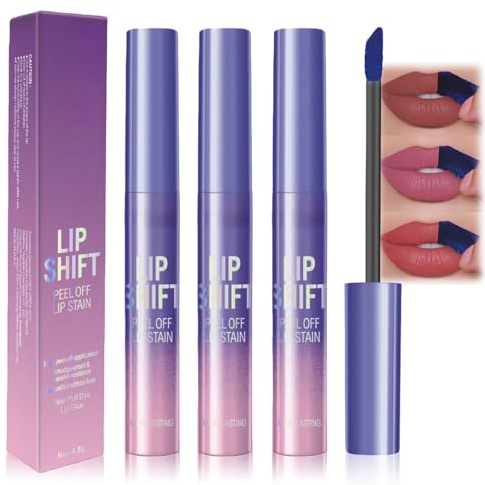 3Pcs Lip Stain Peel Off Set with Lip Liner Tattoo for Women and Girls - Long Lasting, Waterproof, Transferproof, Nude Red Pink Matte Finish