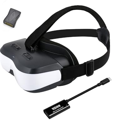 VISIONhmd Bigeyes H3 Head-Mounted Display, 300-Inch HD Virtual Screen, HDMI Video Glasses with Built-in Battery, 3-Hour Playtime, Lightweight Personal Cinema for Movies, Travel, Camping and Bedtime