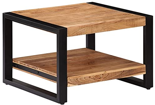 Coespram Couchtisch 60x60x40 cm Massivholz Akazie mit Eisenrahmen, Retro-Industrial Beistelltisch für Wohnzimmer Sofa Balkon, Kleiner Wohnzimmertisch mit Ablage, Langlebig und platzsparend