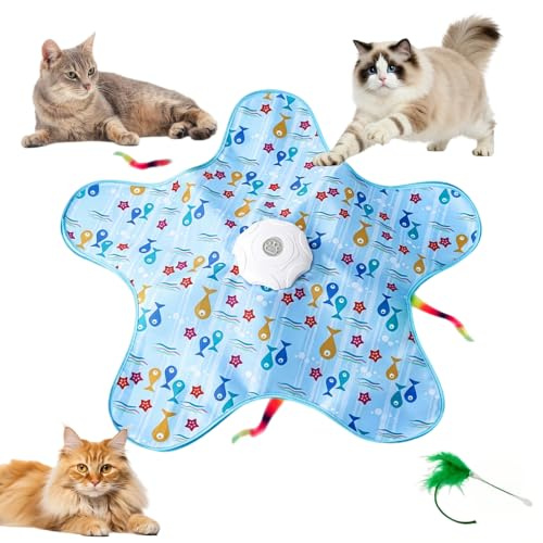 Lightista Interactive Cat Toy with Moving Feather & Squeaky Mouse, Type-C Rechargeable, Hide and Seek Kitten Toy, 3 Modes Automatic Teaser for Indoor Adult Cats, Blue