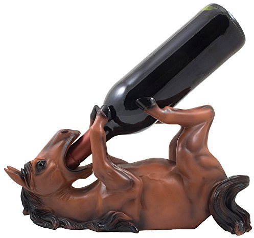Drinking Chestnut Stallion Wine and Oil Bottle Holder Statue in Decorative Tabletop Wine Racks & Display Stands for Country Farm Kitchen Table Centerpieces or Western Brown Horse Ranch Decor As Whimsical Gifts for Farmers by Generic