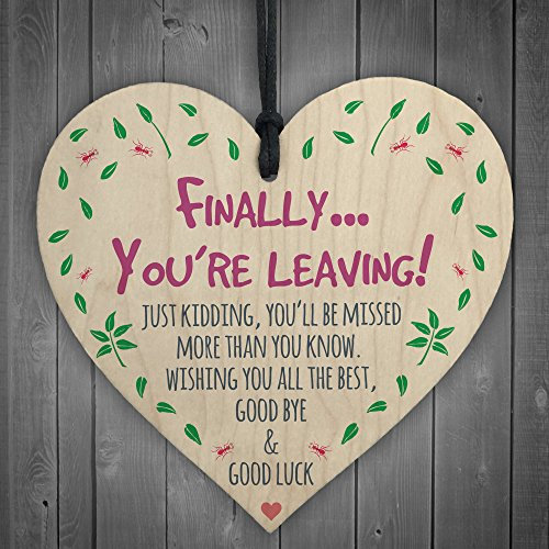 RED OCEAN Finally You're Leaving! Wooden Hanging Heart Novelty Work Colleague Leaving Gift