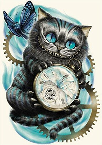 YEESAM ART 5D-Strasssteingemälde, Motiv: schwarze Katze, Uhr, Schmetterling, 30 x 40 cm, zum Selbermachen, Malen nach Zahlen, Kreuzstich-Stickerei