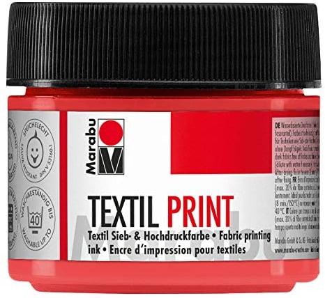 Marabu 17030050913 - Stampa in tessuto rosso pirolo, 100 ml, colore a base d'acqua, inodore e resistente alla luce, per tessuti chiari e scuri