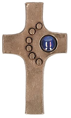 Butzon & Bercker Wandkreuz mit blauem Glasstein Bronze 15,5 cm Schmuckkreuz Kruzifix