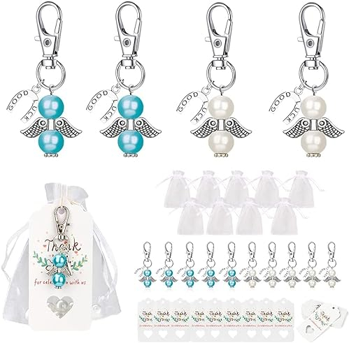 ASANMU Schutzengel Anhänger, 24 Stück Kleine Gastgeschenke Hochzeit Gastgeschenke Schutzengel mit Organza Beutel Kraftpapier Anhänger für Kommunion Gastgeschenke Konfirmation Taufe Geschenk Abschied