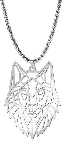 QIAMNI 316L Edelstahl Halskette für Herren Damen Wolf Hohl Anhänger Schlüsselbein Pullover Kette Verstellbar 55 Länge, Edelstahl (Silver)