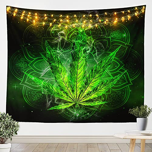 Loussiesd Marihuana Blatt Wandbehang Galaxis Cannabis Blätter Tapisserie für Kinder Jungen Mädchen Marihuana Gras Hanf Wandteppich 130x150cm Botanisch Wandtuch Tapestry Blaugrün