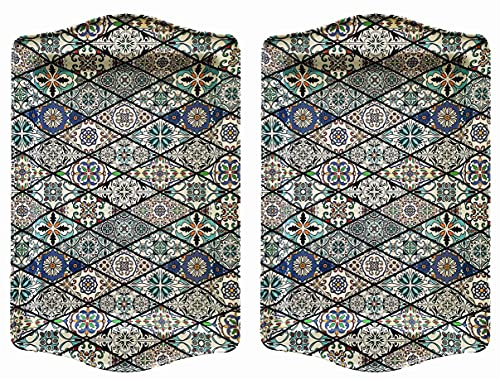 Totally Turkish Premium Design Small Serving Tray – Twin Pack of Trays with Gift Box, Decorative Serving Plates for Cups, Drinks, Bowls. 25 x 16 cm. Surface tidier for Household Items (Mediterranean)