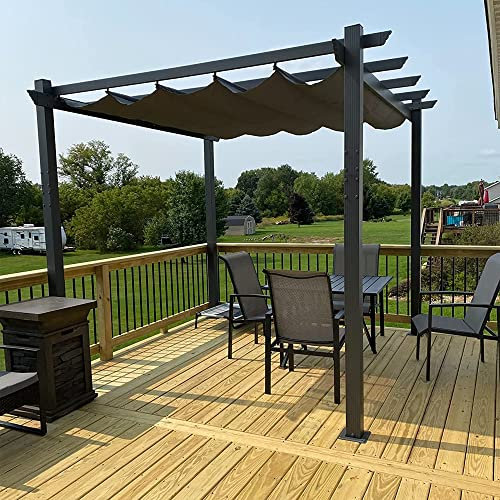 PURPLE LEAF Pergola Aluminium 3 x 3 m Tissu Teint en Fil, Pergolas pour Terrasse Extérieur, Pergola Jardin Extérieur Toit Coulissante, Pavillon de Jardin, Gris