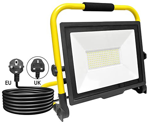 SKYWORLD 100W Projecteur de Chantier LED, 10000LM Lampe Chantier LED 6000K Blanc, Projecteur LED Portable Phare de Travail Led pour Garage Terrasse Jardin Atelier Construction