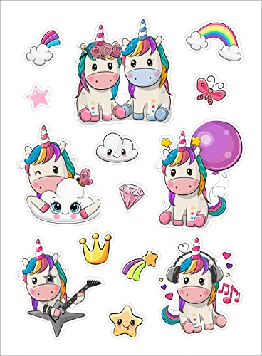 Einhorn Aufkleber Set für Mädchen: Wandtattoos, Wandbilder, Sticker, Freundebuch, Zauberhafte Dekoration für Kinderzimmer und mehr (L)