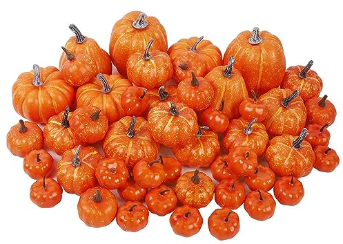 winemana 46 Calabazas Artificiales de Varios tamaños, Decoraciones de otoño, Calabaza de Espuma Naranja, decoración de otoño, Calabaza sintética Decorativa para Cosecha, Centro de Mesa de Acción de