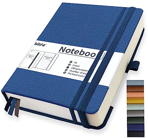 Mlife A5 liniert Journal Notizbuch,360 Seiten Und 100g/M² Tintenfestes Papier,Hardcover Collegeblock Notizblock,Notizbücher Mit Falttasche Für Büro Schule Zuhause Schreiben&Notizen(Blau)