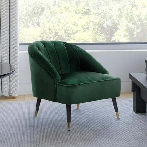 Modern Cozy Bottle Green Velvet Accent Slipper Bedroom Chair, Compact Occasional Cocktail Chair for Coffee Table Corner Living Room Office, Small Single Dressing Table Vanity Makeup Armchair