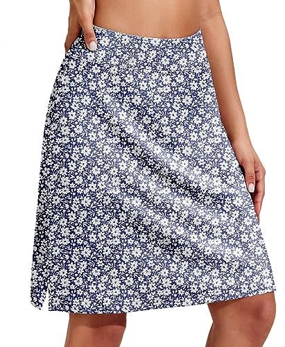 COOrun Damen Lauf Skort Hockey Rock Sommer Tennisrock Dunkelblau Tennisröcke Ohne Leggings Skort Wandern Yoga Rock Marineweißes Blumenmuster,M