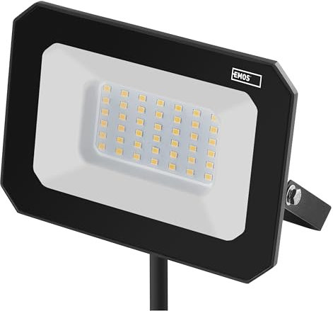 EMOS LED Strahler SIMPO 30 W, IP65 wasserdichtes Flutlicht für Feuchtraum oder Außen, superhell 3000 lm, Neutralweiß 4000 K, Lebensdauer 25 000 Stunden, inkl. 20 cm Anschlusskabel