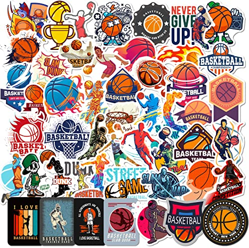 Basketball Aufkleber Basketball Sticker Set 50 Stücke Niedlich Deko für Auto Laptop Skateboard Fahrrad Moped Motorrad Fahrrad Computer,Geeignet für Erwachsene Kinder
