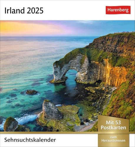 Sehnsuchtskalender Irland - Kalender 2025 - Harenberg-Verlag - Postkartenkalender mit 53 heraustrennbaren Postkarten - 16 cm x 17,5 cm