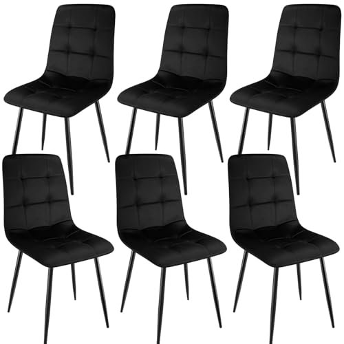 ANVOFONG Esszimmerstuhl 6er Set, Verdickte Holländischen Samt Kissen Esszimmerstuhl Geeignet für Esszimmer Küche Essen, Studie Lesen, Wohnzimmer Freizeit, Schwarz.