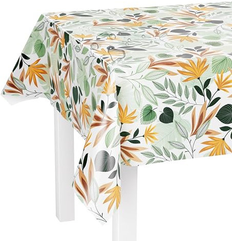 LILENO HOME Tischdecke abwaschbar als Meterware 240x140cm (Schnittkante) in Nordic Leaves Natur Motiv - Wachstuchtischdecke wasserabweisend ideal als Tischtuch o. Tischläufer für Bierzeltgarnitur