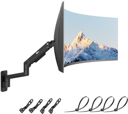 WALI Single Monitor Wall Mount for 17 to 49 Screen, Ultrawide Monitor Wall Mount with Fully Adjustable Gas Spring Arm, Holds Up to 20 kg, VESA 75 & 100mm(GSWM001XL-P), Black